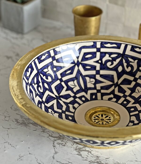 Lavabo décoratif marocain fait main – Vasque en céramique traditionnelle peinte à la main (40 cm x H 14 cm, 6,2 kg) – Image 2