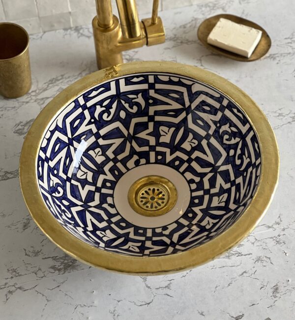 Lavabo décoratif marocain fait main – Vasque en céramique traditionnelle peinte à la main (40 cm x H 14 cm, 6,2 kg) – Image 4