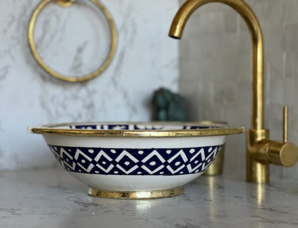 Lavabo décoratif marocain fait main – Vasque en céramique traditionnelle peinte à la main (40 cm x H 14 cm, 6,2 kg) – Image 5