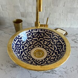 Lavabo décoratif marocain fait main – Vasque en céramique traditionnelle peinte à la main (40 cm x H 14 cm, 6,2 kg)
