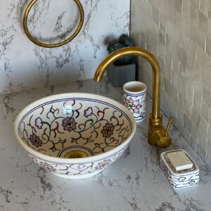 Lavabo rond en céramique fait main – Art marocain et durabilité réunis ( 41 cm x H 14,5 cm, 6,4 kg)