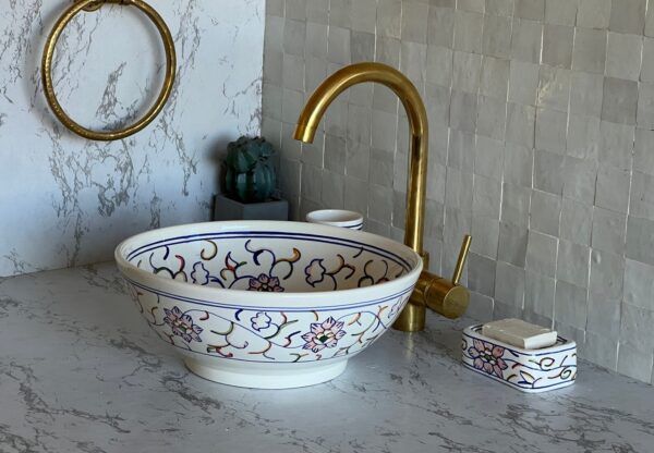 Lavabo rond en céramique fait main – Art marocain et durabilité réunis ( 41 cm x H 14,5 cm, 6,4 kg) – Image 2