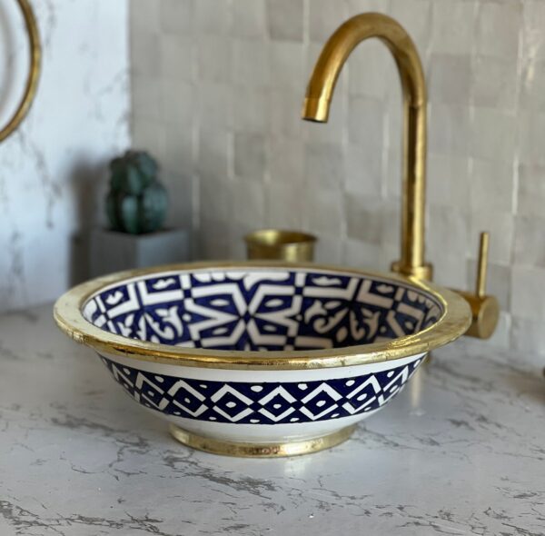 Lavabo décoratif marocain fait main – Vasque en céramique traditionnelle peinte à la main (40 cm x H 14 cm, 6,2 kg) – Image 6