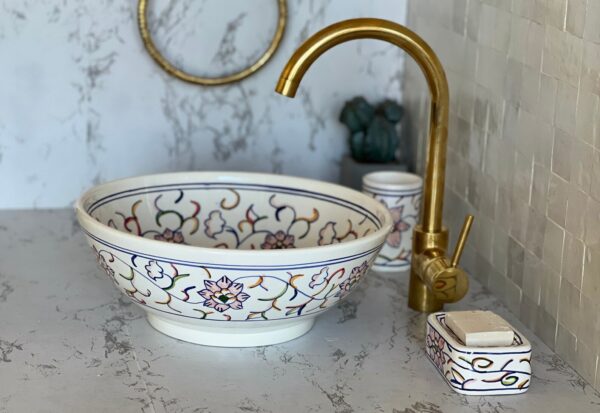Lavabo rond en céramique fait main – Art marocain et durabilité réunis ( 41 cm x H 14,5 cm, 6,4 kg) – Image 6