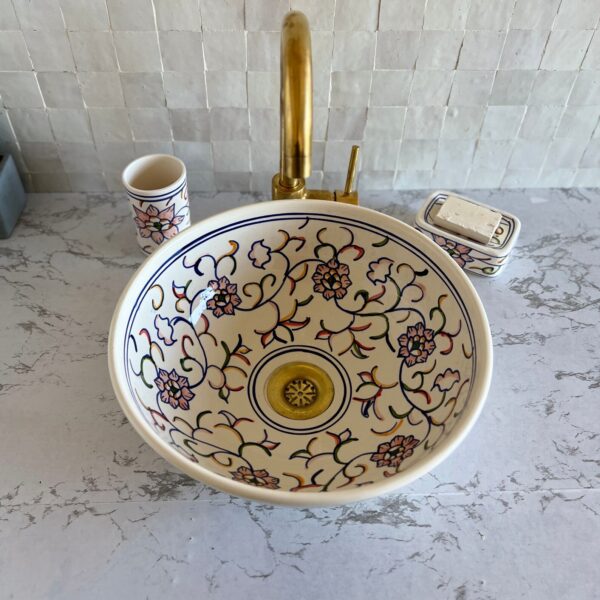 Lavabo rond en céramique fait main – Art marocain et durabilité réunis ( 41 cm x H 14,5 cm, 6,4 kg) – Image 5